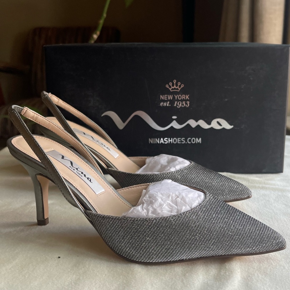Nina heels NEW size 5 silver grey sparkle shimmer slingback